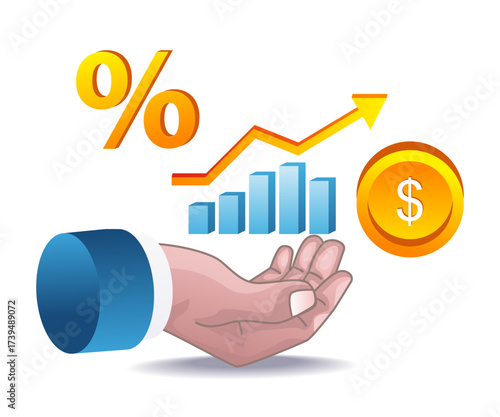 economic chart illustration above hand for business strategy and finance