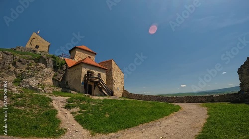 Rupea, Romania 04.09.2025: Exploring the Medieval Inner Courtyards and Walls of Rupea Citadel, a Saxon Fortification in Brașov County