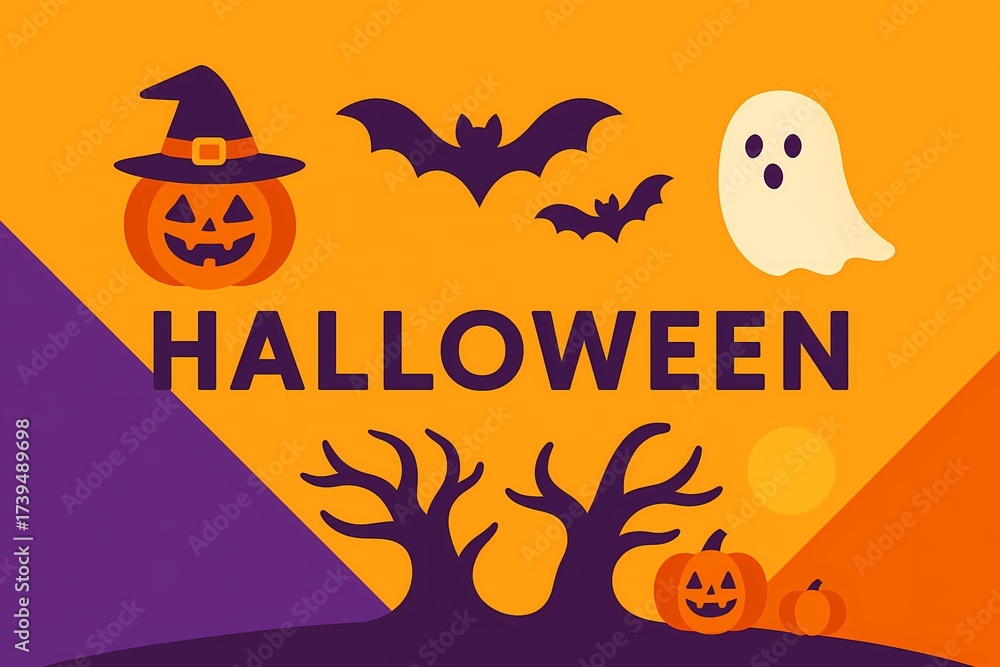 Fototapeta premium Minimalist Halloween banner flat illustration AI generated