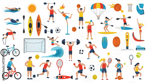 Active Lifestyle And Diverse Sports Equipment Flat Design Collection
