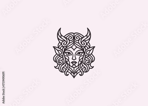 A line art logo of a demon girl, symbolizing mystery, allure, and power