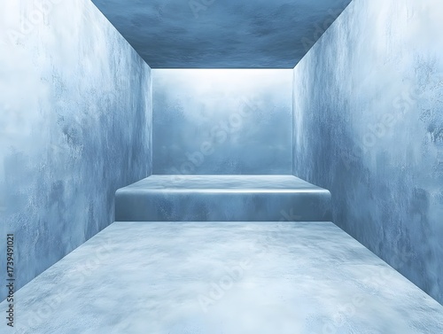 Abstract Blue Concrete Room Interior Minimalist Product Display Platform