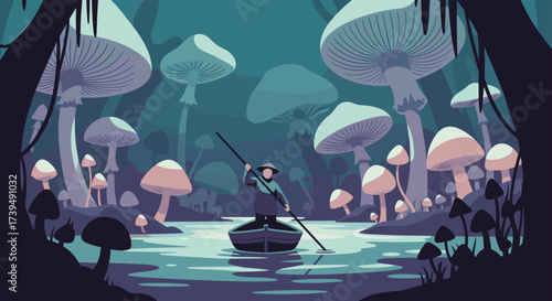 Mysterious Mushroom Forest River Journey.