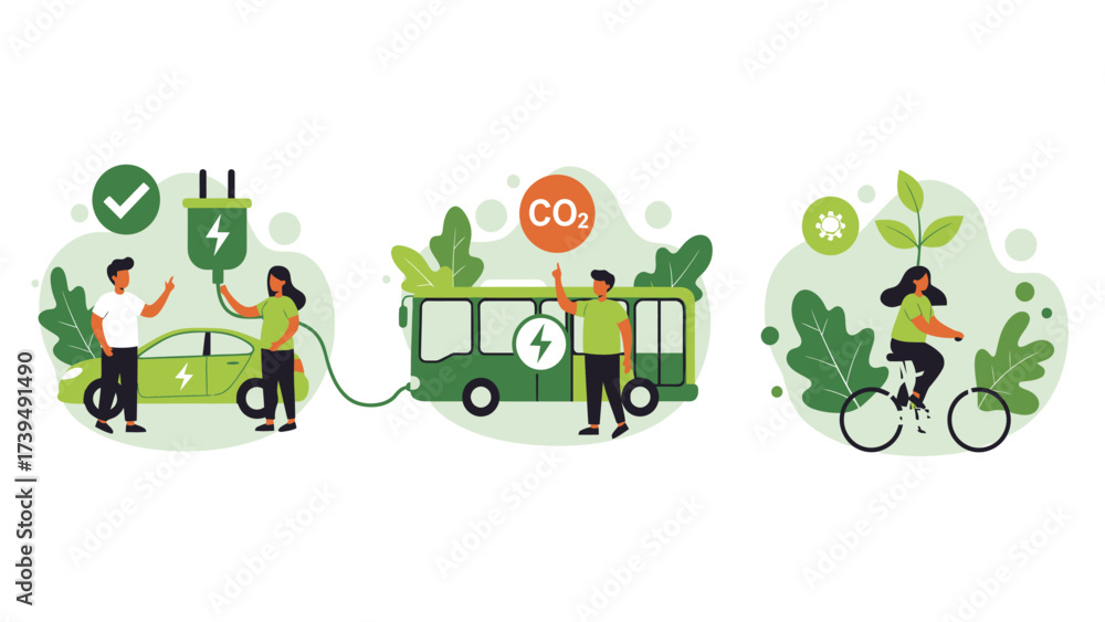 Obraz premium Green Mobility Solutions: Electric Vehicles, Public Transport & Cycling for Sustainability