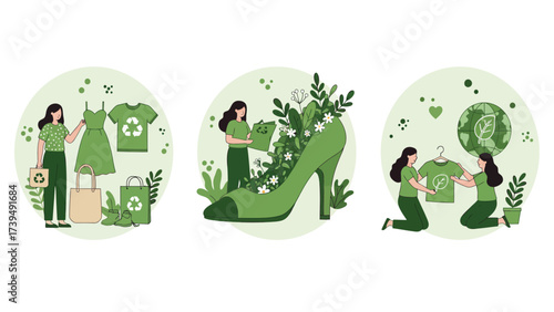 Sustainable Fashion And Eco-Friendly Lifestyle Concept With Women Shopping And Recycling Clothing