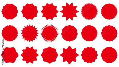 見出し　スターバースト
ギザギザフレーム　セールステッカーセット　赤　ベクター