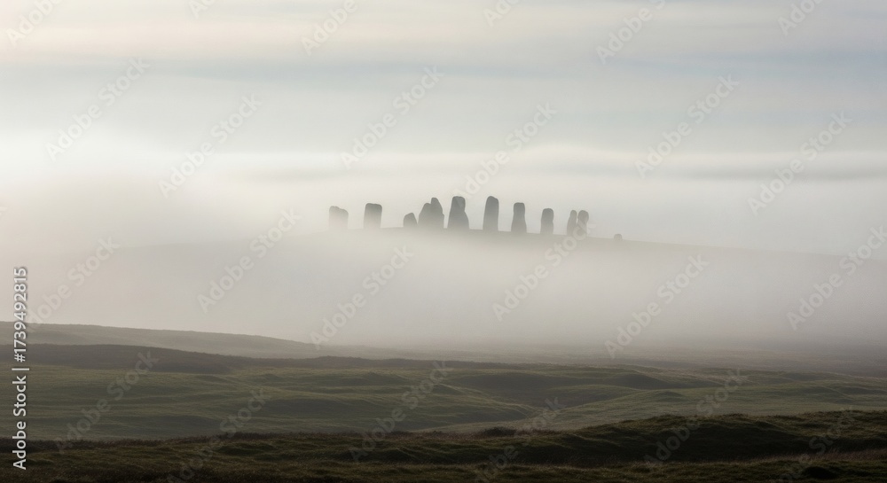 Fototapeta premium Stonehenge Silhouetted in Thick Fog (1034) photo