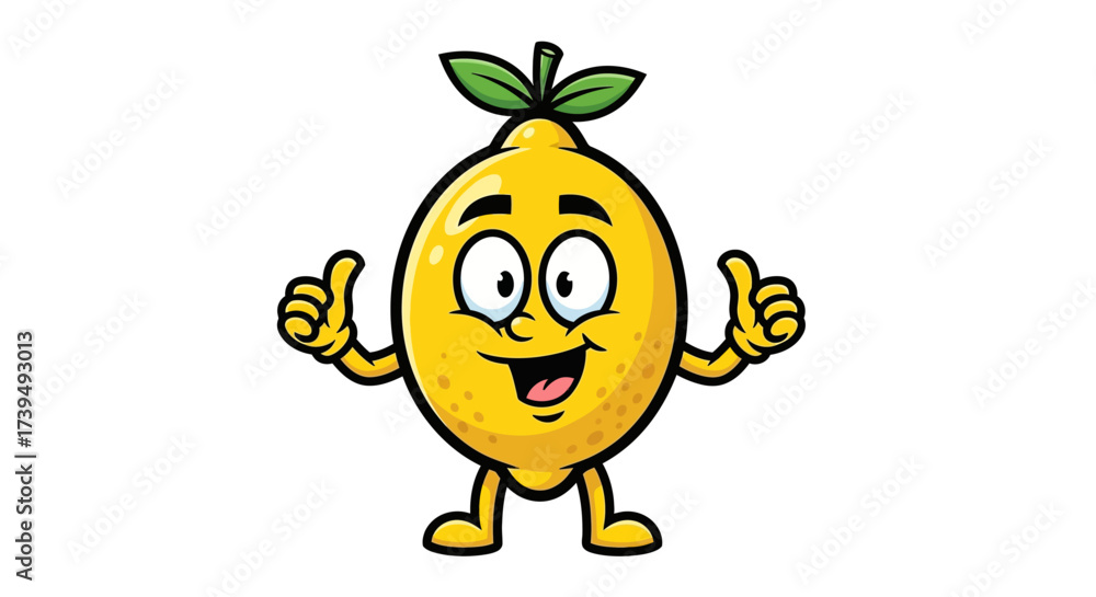 Obraz premium Funny Lemon Cartoon Character with Thumbs Up isolated on white background design