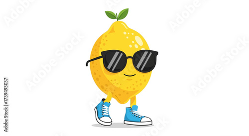 Cool and trendy lemon character wearing sunglasses and sneakers for summer vibes and fun design