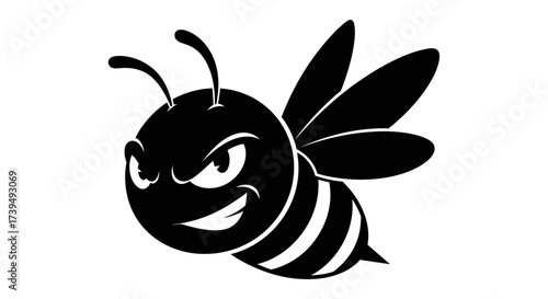 Aggressive Bee Mascot Illustration in Black and White for Design Projects