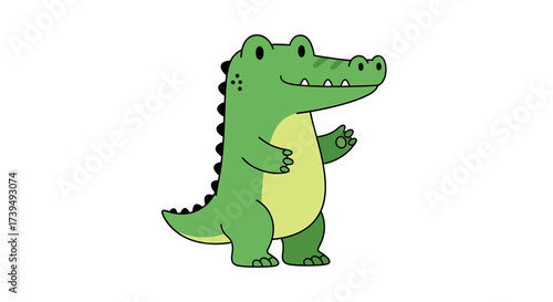 Cheerful Cartoon Crocodile Standing Upright on White Background Illustration