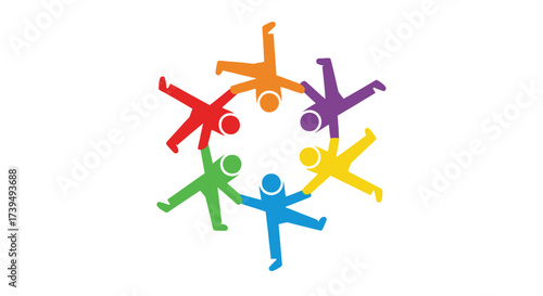 Community unity concept showing diversity with figures in a circle representing collaboration and