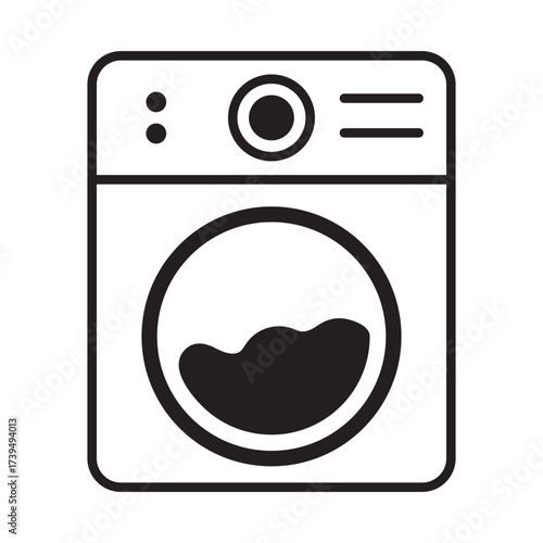 Washing machine linear icon isolated on transparent background. Simple outline laundry appliance symbol, perfect for washing, cleaning, household and laundromat themes. Editable stroke.