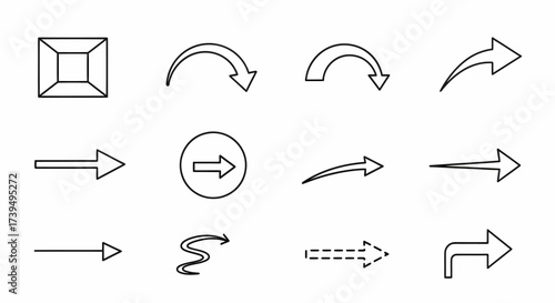 Collection of Diverse Arrow Icons and Geometric Shapes for Navigation and Direction.