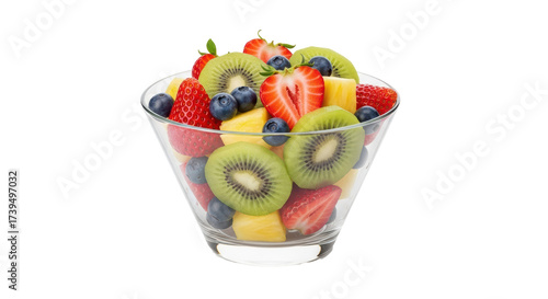 Obraz na plátne Isolated bowl of fresh fruit salad with strawberries, kiwi, pineapple, and blueb