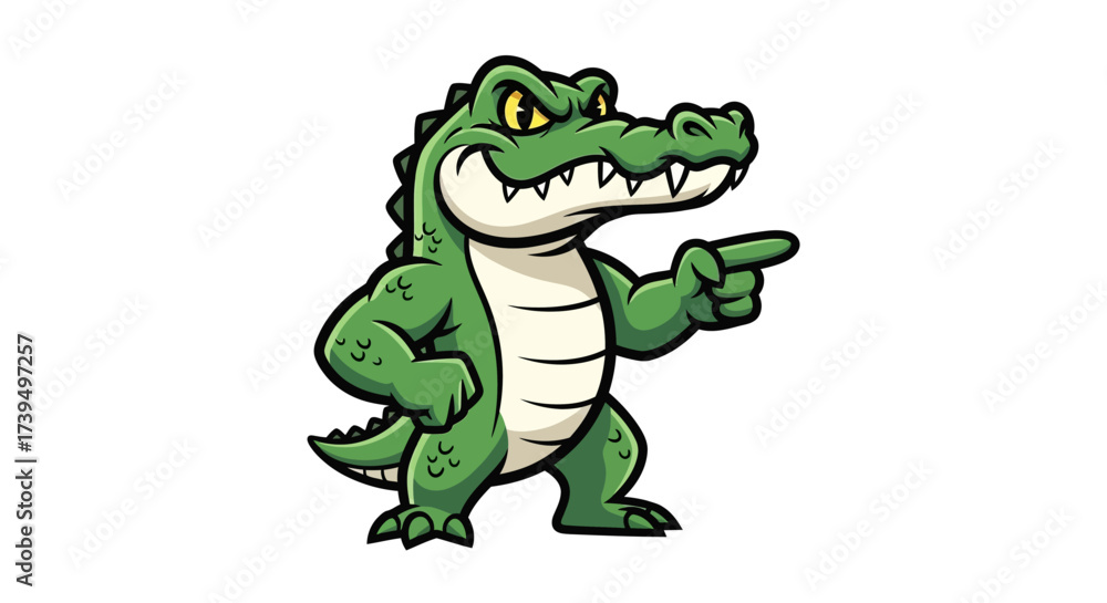 Fototapeta premium Cartoon Alligator Character with Pointing Gesture for Mascot or Illustration Projects