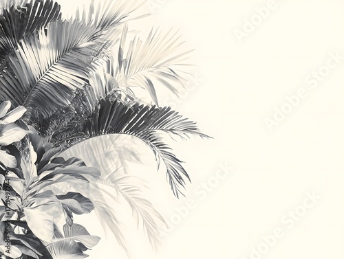 Monochrome Tropical Palm Leaves Background Image