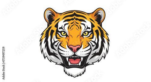 Detailed illustration of a ferocious tiger head with menacing expression and sharp teeth