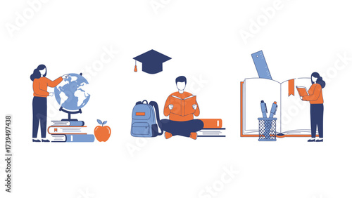 Education and Learning Concepts: Diverse Study, Reading, and Academic Activities