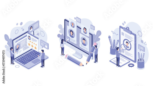 Digital Human Resources And Talent Acquisition Management Isometric Illustrations