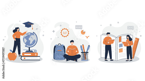 Comprehensive Education And Learning Concepts Flat Illustration Set