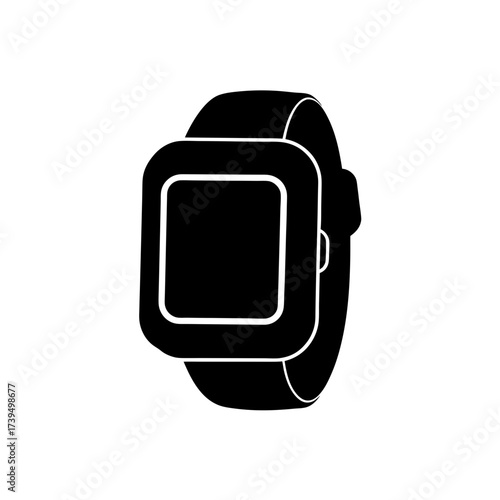 Illustration of a black smart watch device on transparent background