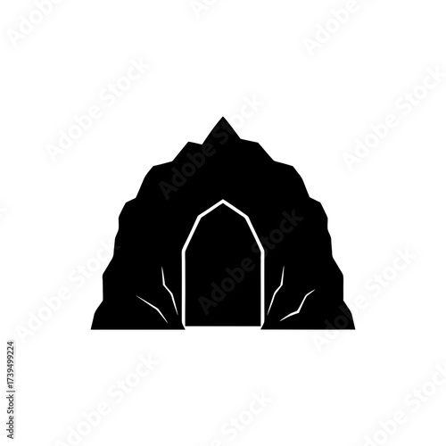 Silhouette of a dark cave with an entrance on transparent background
