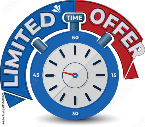 3d vector illustration of limited-time offer clock or discount tag, representing urgency and time-sensitive promotions for sales and marketing