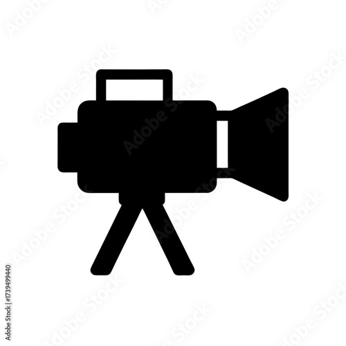 Silhouette of a vintage film camera icon on transparent background
