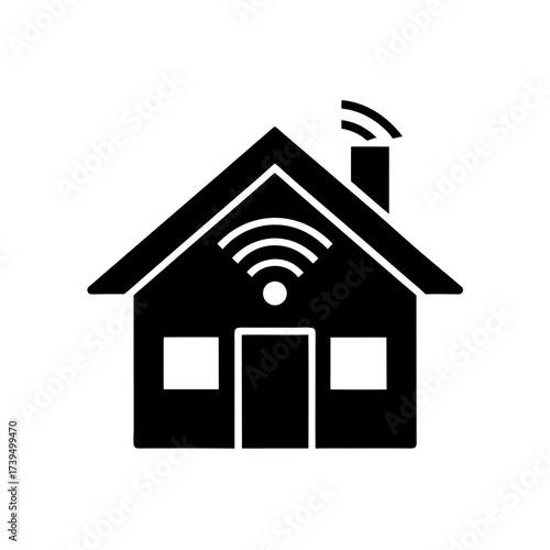 Silhouette of smart home with wifi signal on transparent background