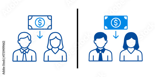 Money Transfer Payment to People Man Woman Icon Set Salary Wage Line Art Financial Transaction Vector

