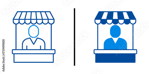 Market Stall Vendor Booth Shopkeeper Seller Icon Set Retail Trade Commerce Line Art Vector


