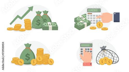 Financial Growth, Savings, And Money Management Illustration Set