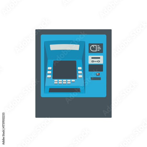 Illustration of a blue automated teller machine isolated on white background