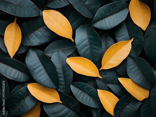 Dark Green and Golden Leaves Background Texture