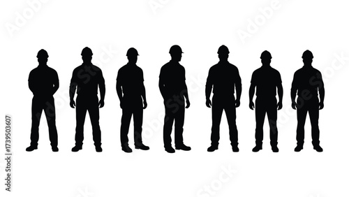 Diverse Industrial Workforce Silhouettes in Hard Hats: Construction and Engineering Professionals Group