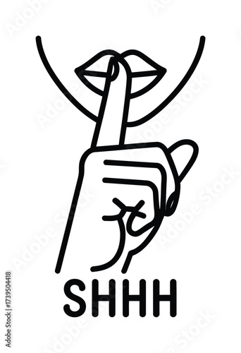 Shh Gesture with Lips and Finger Line Icon Silence Quiet Symbol