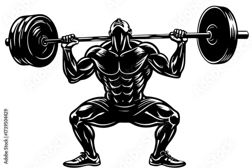 Strong athlete man lifting a barbell for weightlifting in a gym, a vector silhouette of muscle and power exercise training