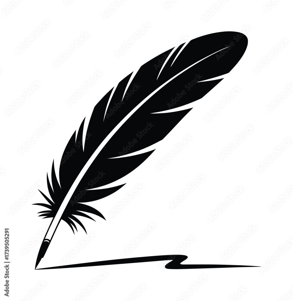 Fototapeta premium Vintage Feather Quill Pen Silhouette - Writing and Literature Symbol