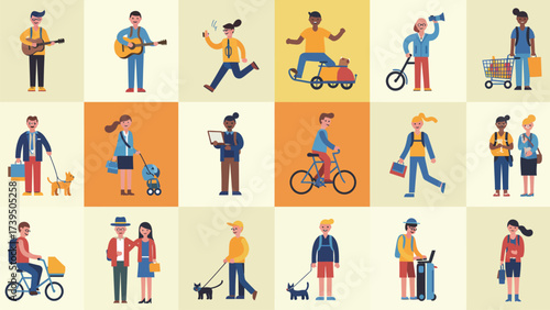 A Lively Mosaic Of Daily Life: Diverse People In Flat Vector Illustration