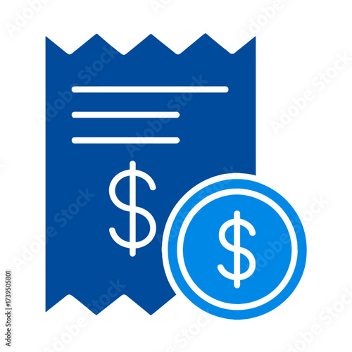 Financial Transaction Emblem: A vibrant digital emblem showcasing a currency coin next to a receipt, the image symbolizes purchase, sales, and monetary exchange.