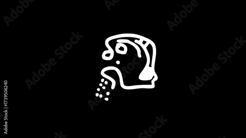 Abstract white line art icons on black background.