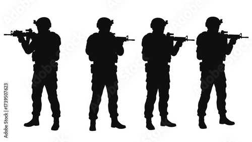 Armed Military Soldiers Silhouettes with Rifles - Tactical Special Forces Unit