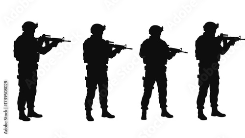 Tactical Military Soldier Silhouettes with Assault Rifles