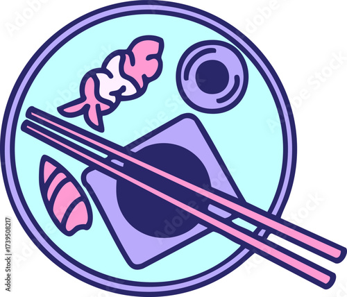 traditional japanese onigiri food presented on plate in bright neon color