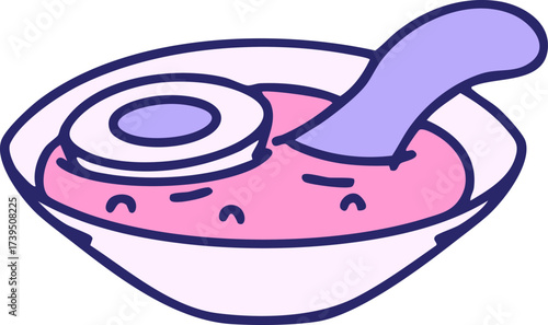 ramen soup in traditional bowl in bright neon color