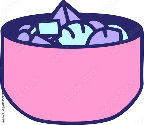 mixed seafood and vegetable japanese food bowl in bright neon color