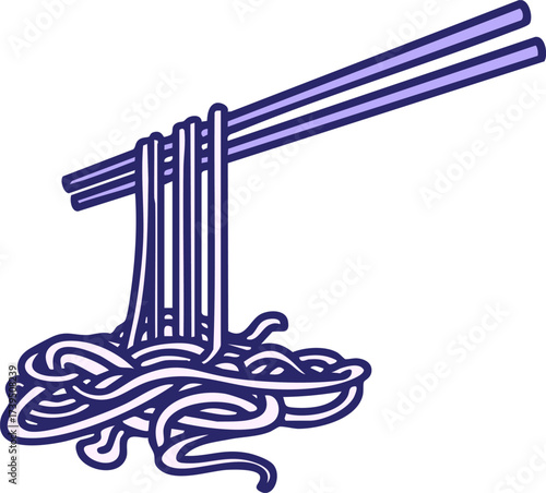 japanese chopsticks lifting some noodles in bright neon color