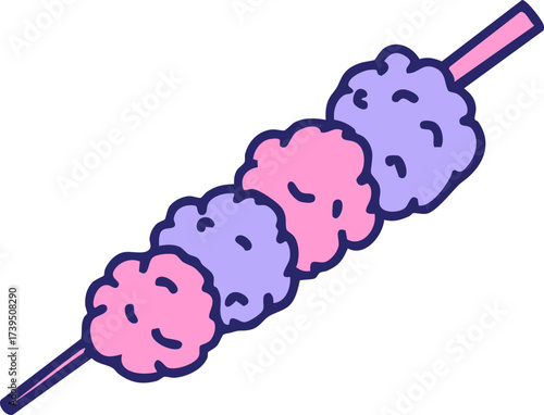 japanese teriuaki skewered fried snack in bright neon color
