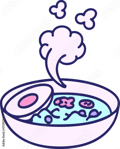 a hot bowl of  japanese ramen  in bright neon color